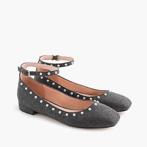 J. Crew ankle-strap ballet flats embellished wool